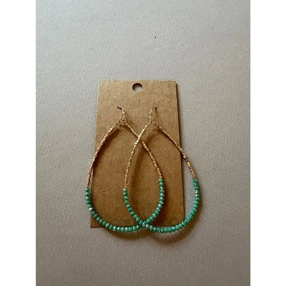 Gold Hoop Earrings with blue Beads A1755